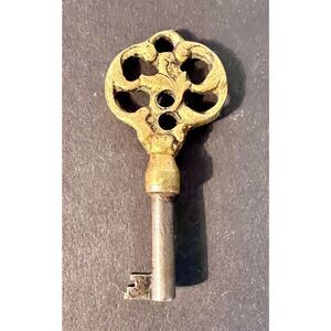 Vibtage Old Brass European Skeleton Key W Ornate Top Vintage Key From Europe